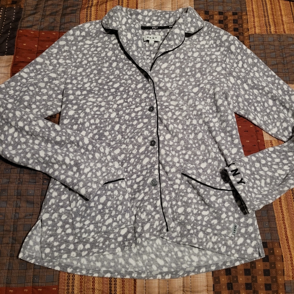 DKNY Pajama Button-Up Long Sleeve Top Grey White Women's Size X-Small XS Shirt - Picture 6 of 9